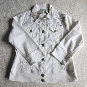 Chico's Fleur Glam Allen 3/4 Sleeve Denim Jacket Chicos Sz 0, Regular size S/4